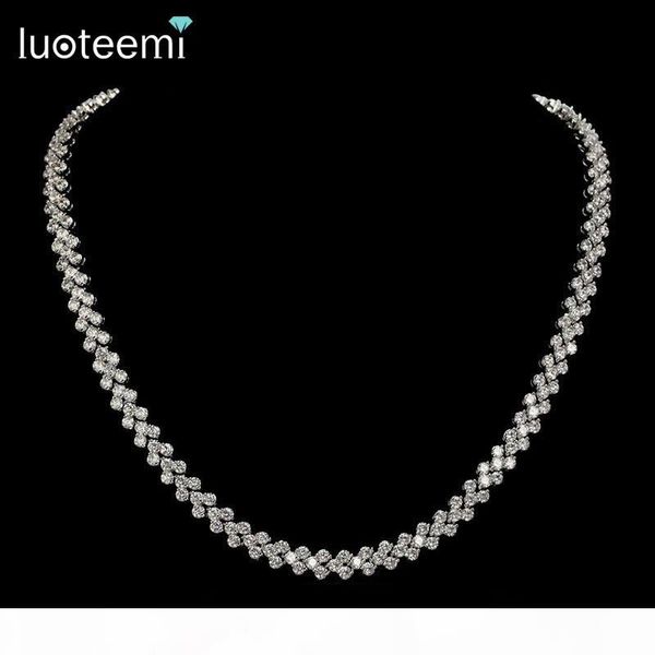 

luoteemi roman luxury 2.75mm cubic zircon inlay charm wedding choker necklace for women bride wedding necklace, Silver