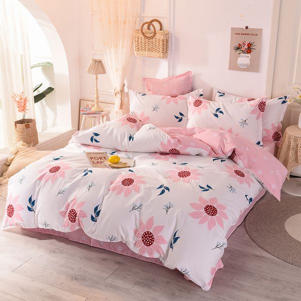 

brief style pure cotton 4pcs duvet cover flat fitted bed sheet pillowcases sun flowers bed set  soft girls home