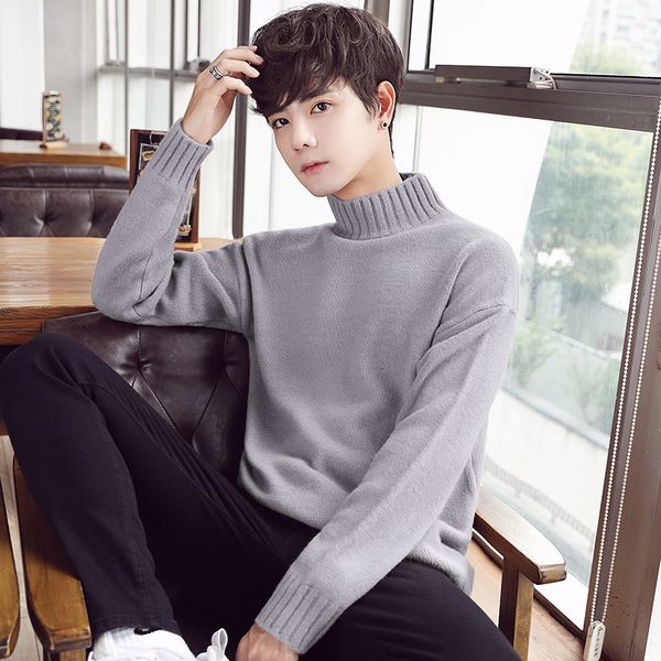 

men's pullover winter warm turtleneck sweater men's fashion knit sweater 2018 jacket half high collar slim, White;black