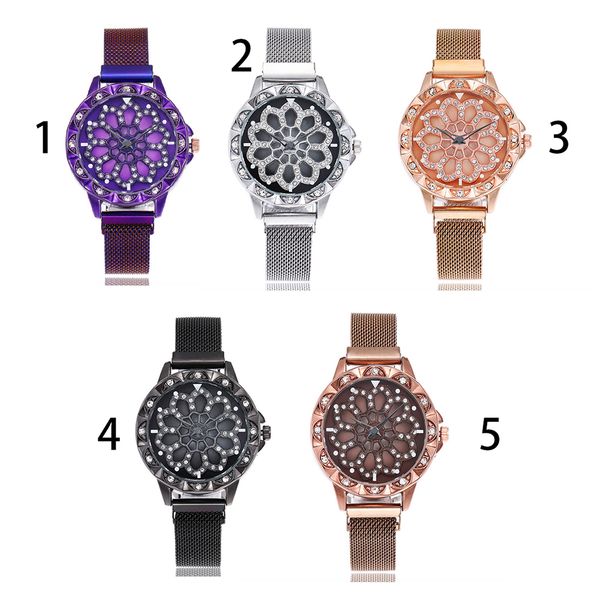 

women 360 degree rotation alloy watch dial starry sky wristwatch rhinestone hollow out decoration geometric quartz watches, Slivery;brown