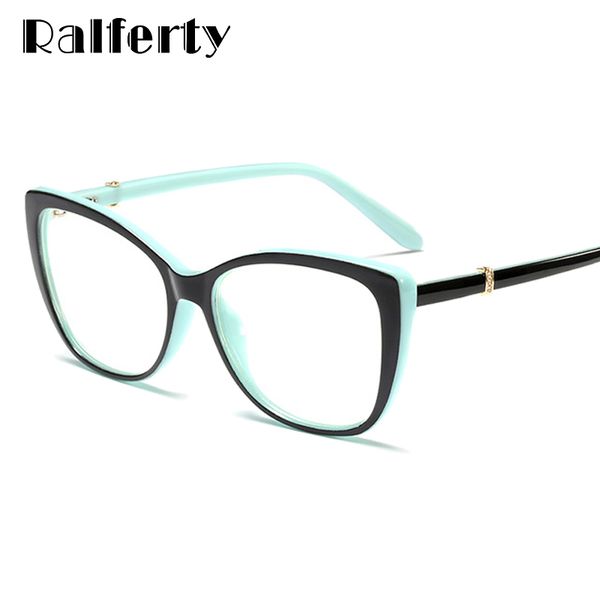 Luxury-Ralferty 2019 Light Luxury Eye Glasses Women Cat Eye Frame Occhiali da vista Lenti trasparenti con gamba a molla Ottica Occhiali da vista F92171