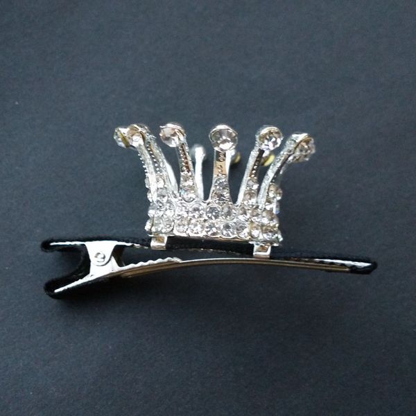 

silver plated crystal crown hairpins trendy bridal hair accessories for women rhinestone mini metal hair tiara clips, Golden;white