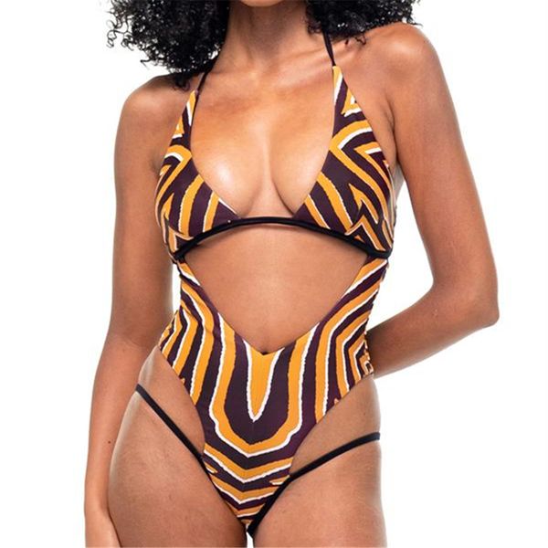 

2020 new one-piece printed swimsuit highlights the figure, is necessary for beach surfing, White;black