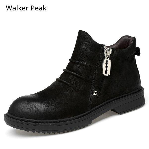 

genuine leather mens boots fashion warm fur inside ankle boots shoes men for winter shoes booties big size 36-46, Black