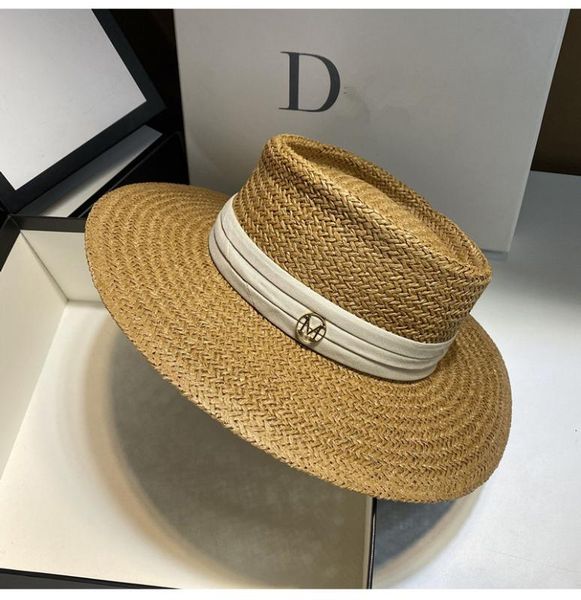 

hat straw hat summer women's hand-woven wide brim flat sunshade sun protection holiday beach sun, Blue;gray