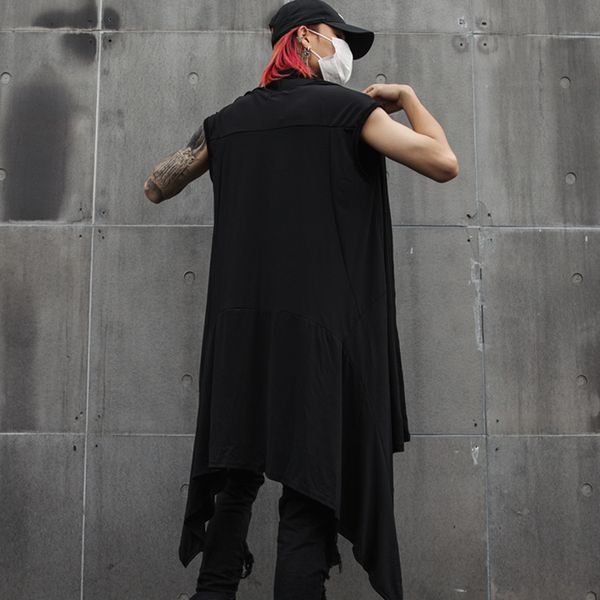 

summer tide men's vest vest personality national tide dark long paragraph loose shawl hair stylist costume stage, Black;white