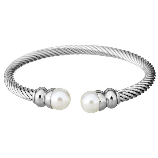 

pearl bangle women stainless steel rope gold bangle twisted chain hip hop adjustable opening couple bracelet gift for girlfriend, Black