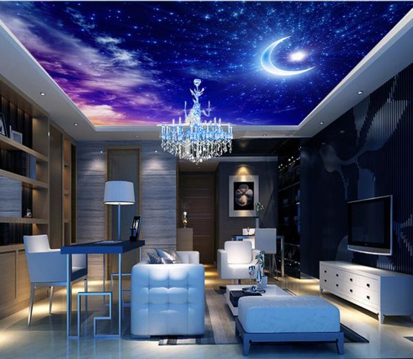 

пользовательские 3d фото обои потолки красивая мечта звездное небо луна белые облака гостиная потолок