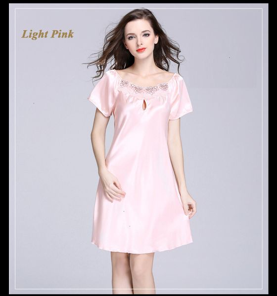 

дамы одеяния sleepwear женщина сладкий новые молодых женщины silk nightgown printed способ колено девушка лето дама sleepshirts розовые синя, Black;red