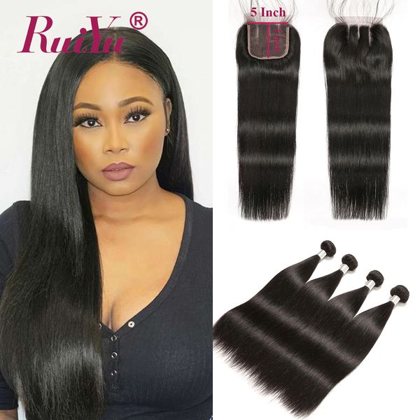 

бразильское прямого 5x5 кружево закрытия пачек дважды уток перуанских человеческих волосы утки с закрытием малазийских волосы девственницы e, Black