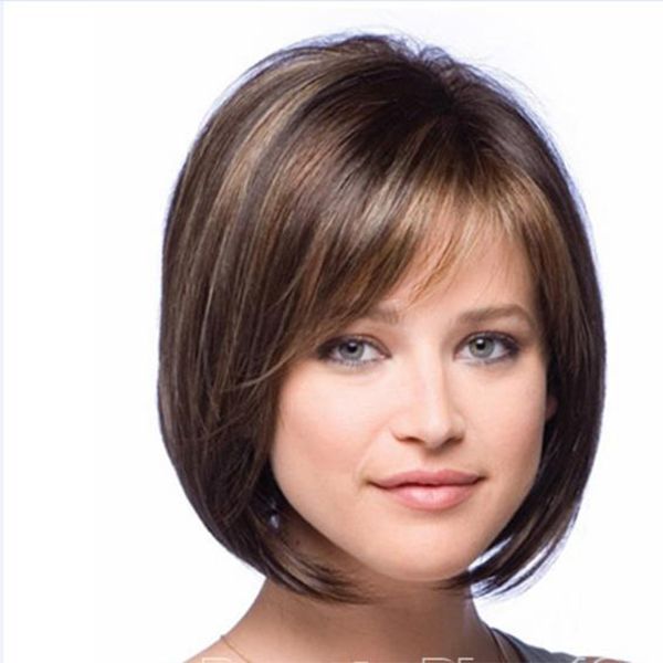 12 Inches Afro Women Wig Ombre Short Straight Hair Wigs Dark Brown