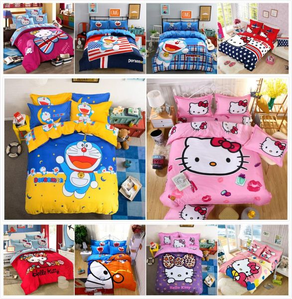 2019 Bedding Set Cartoon Hello Kitty Cat Doraemon Duvet Cover Sets Soft Polyester Bed Linen Flat Bed Sheet Set Pillowcase From Hogane 30 95