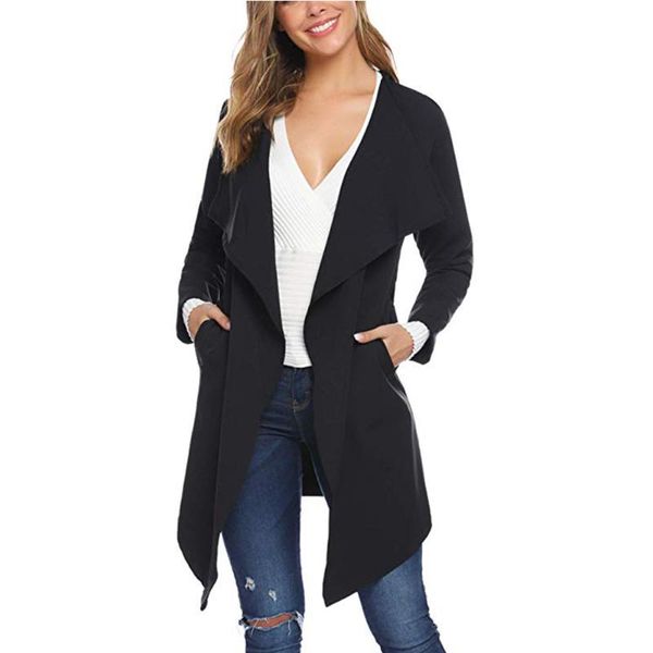 

solid casual autumn slim cardigan long sleeve gift lapel spring charming women coat irregular hem outwear, Tan;black