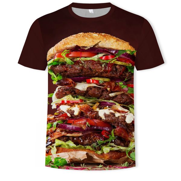 

mens designer hamburger 3d digital printed round-neck short-sleeved t-shirt, White;black