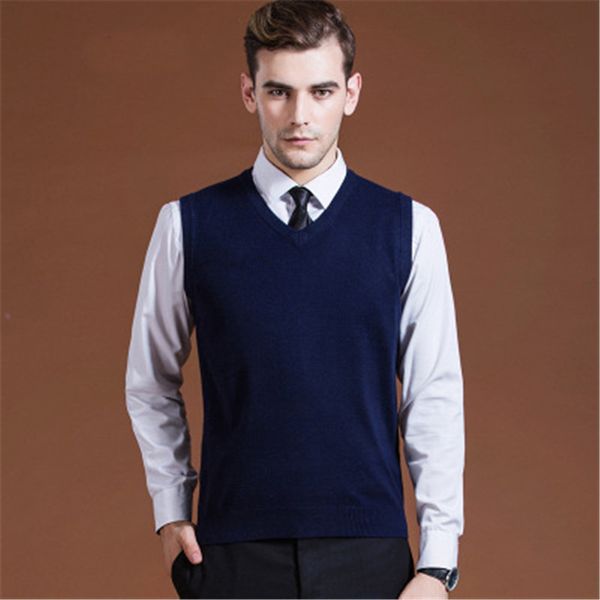 

mens sweater vest wool pullover sleeveless homm casual knit waistcoats men business v neck vest male knitted cashmere, Black;white