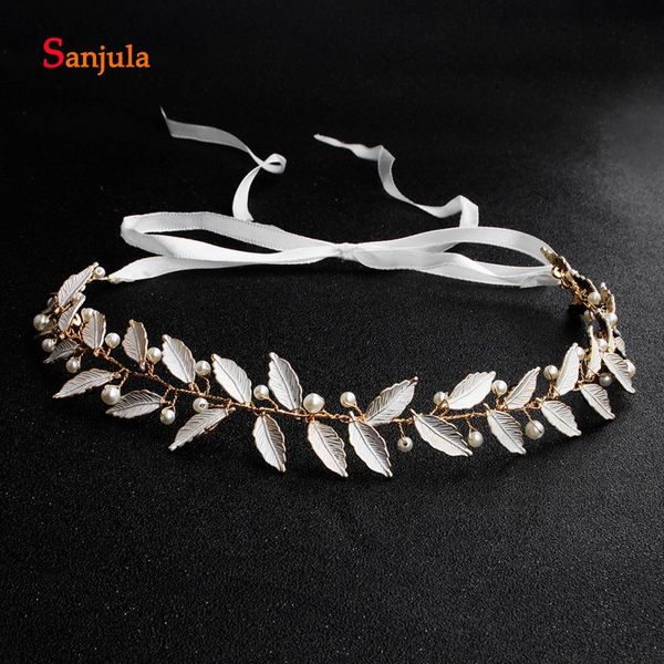 

свадебная повязка на голову ручной работы 2019 золотые листья жемчуга простые свадебные украшения для волос девушки ну вечеринку головной уб, Golden;white