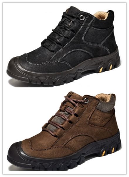 

brand genuine leather martin boots non-slip warm trekking boots wear-resistant outdoor tourist boots, Black