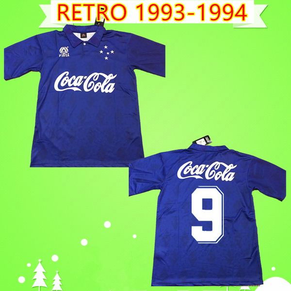 

thai quality 93 94 retro cruzeiro ronaldo soccer jerseys 1993 1994 brazil football shirts vintage home blue brasil club camisas classic, Black;yellow