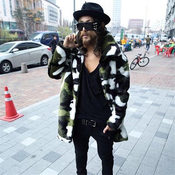 

xiu luo 4xl fashion men's faux fur coat camouflage warm warm jacket mens winter leather jackets 2019 lapel overcoat, Black