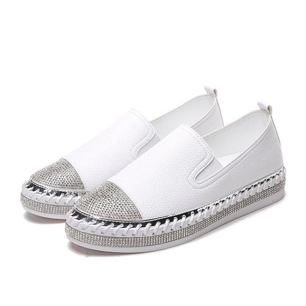 

ladies woman patchwork espadrilles flats leather genuine famous creepers leather european loafers shoes white moccasins dbang, Black