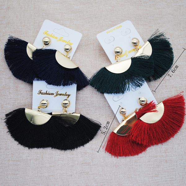 

exaggerated fan earrings tassel earrings women bohemian style accessories, Golden