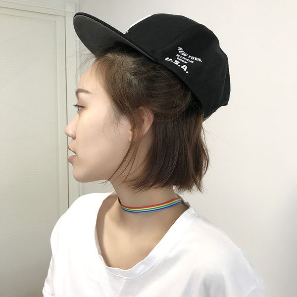 

men women gay pride rainbow choker necklace gay and pride lace chocker ribbon collar with pendant jewelry, Golden;silver