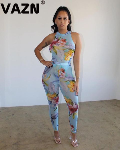 

women's jumpsuits & rompers vazn 2021 office elegant floral print jumpsuit fashion sleeveless halter bandage, Black;white