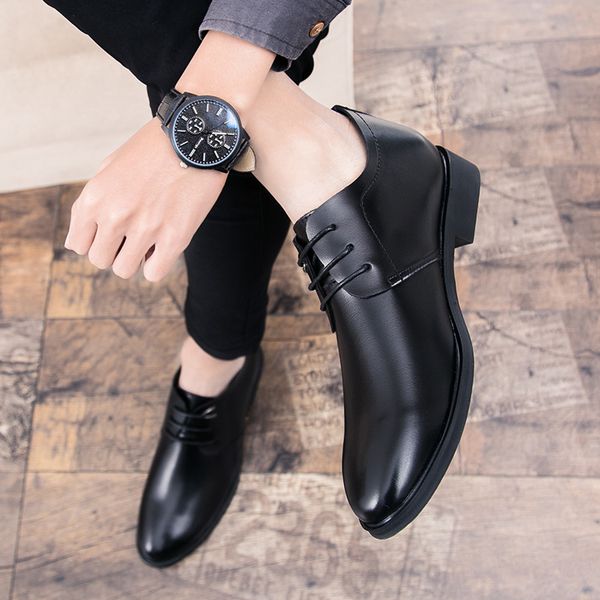 

men's quality leather shoes social head leather autumn office shoes lace up soft man dress business wedding party l5, Black