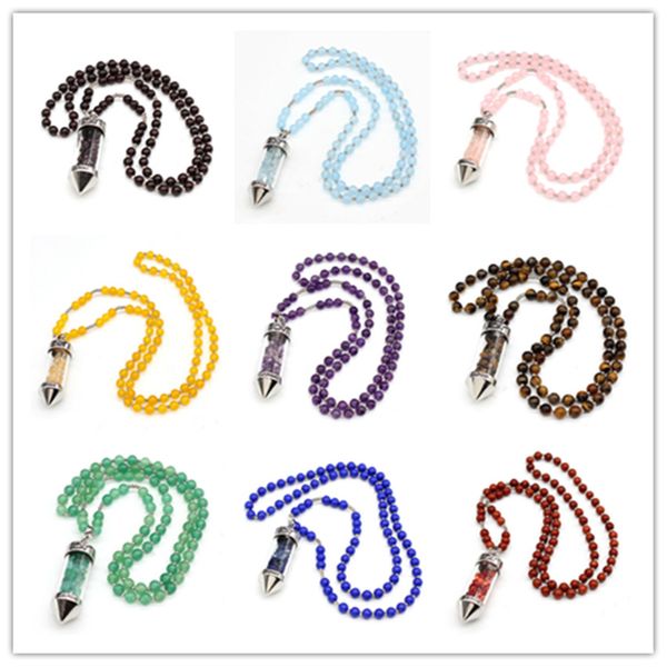 

kraft-beads silver plated wish bottle tiger eye stone round beads long chain pendant rose pink quartz necklace