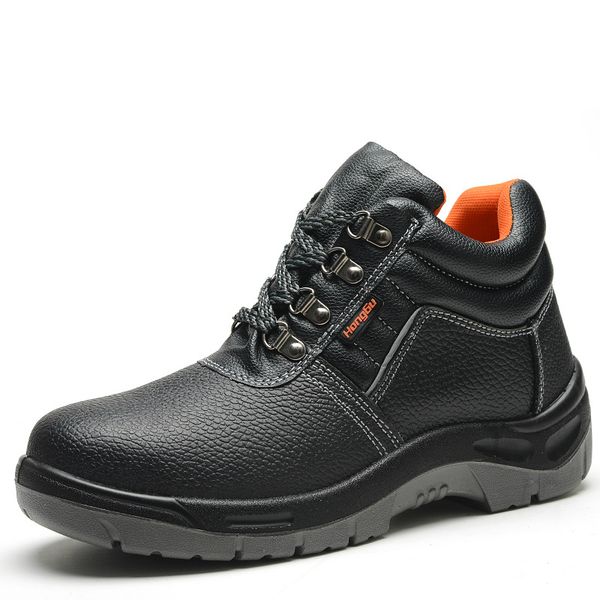 

plus size men leisure steel toe caps work safety shoes soft leather platform warehouse worker builder dress security ankle boots, Black