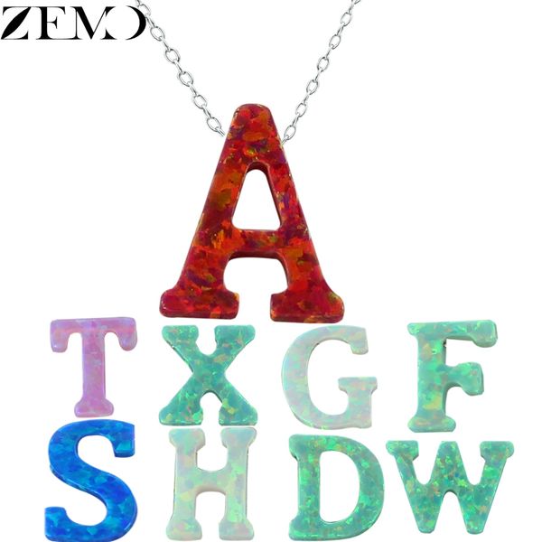 

zemo letter necklace colorful opal stone necklaces female silver chain women alphabet neck jewelry women's accessories naszyjnik