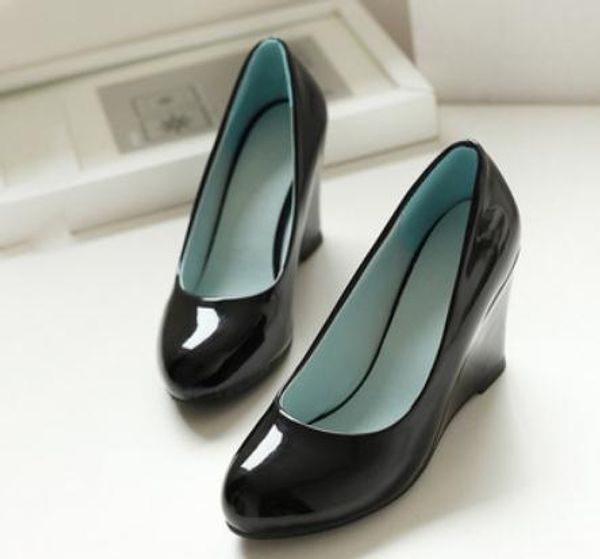 

2019 women's shoes in spring and autumn with new style slope heel round head @2178, Black