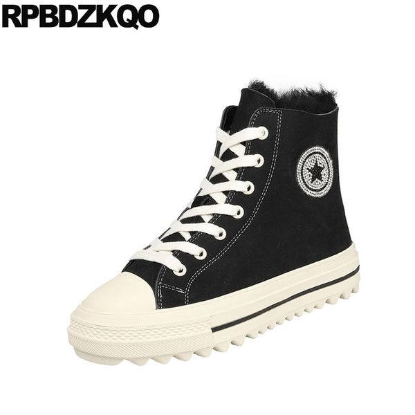 

creepers flatform booties women black front lace up casual ankle boots autumn diamond platform rhinestone shoes