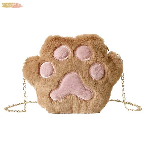 

1 pcs women student shoulder crossbody bag cute plush cat plain paw for mobile phone opk