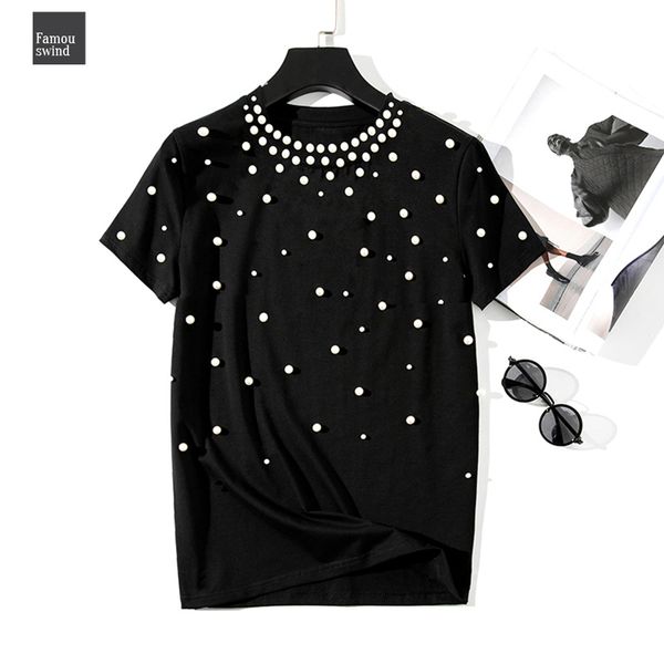 

2019 summer casual тенниска бисером женщины хлопок сыпучие pearls женщины с коротким рукавом o шеи футболка black высокое качество, White