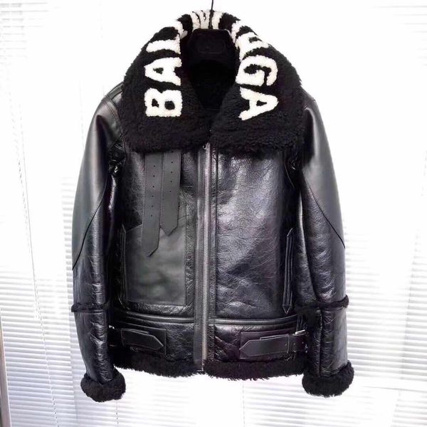 

2019 autumn winter new de ign letter print faux lamb fur warm thickening uede leather long leeve jacket coat plu ize m l, Black