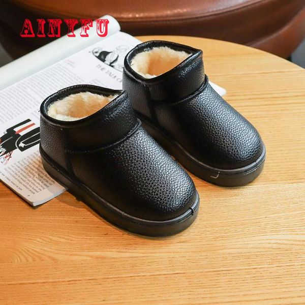 

children pu leather warm shoes new kids baby snow boots winter fashion plush thicker sole boys girls snow boots size 26-35 b293, Black;grey