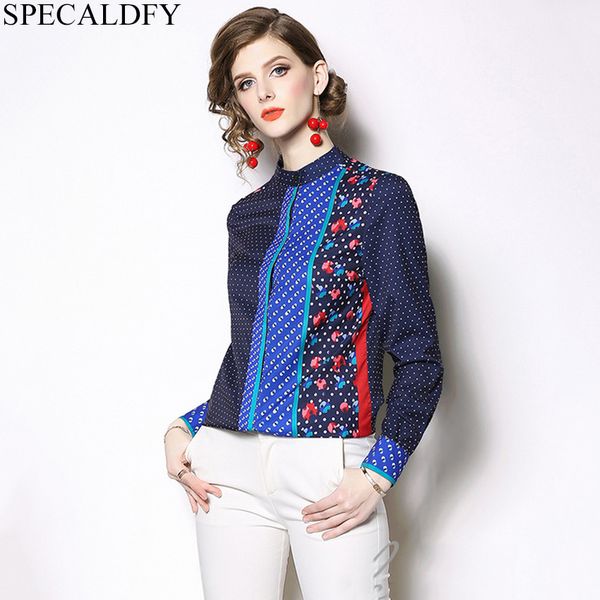 

2019 runway long sleeve shirt womens and blouses ladies elegant office shirts vintage dot print blouse blusa feminina, White