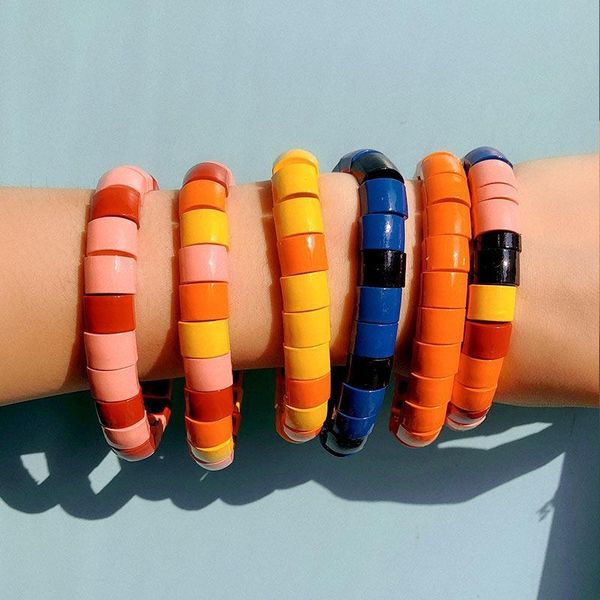 

flatfoosie 2019 trendy enamel rainbow bangles bracelets for women homme jewelry stackable colorful painted elastic bracelet gift, Black