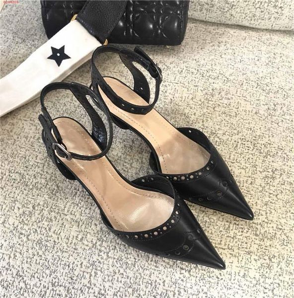 

classic cut-out two-tone kitten heel leather sandals formal business dress party wedding dress womens shoes bare heels, Black