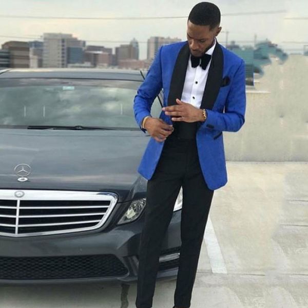 Royal Blue Men ternos para ternos do noivo smoking preto xaile lapela Groomsmen Blazers Best Man Costume Homme 2 Piece Terno Masculino