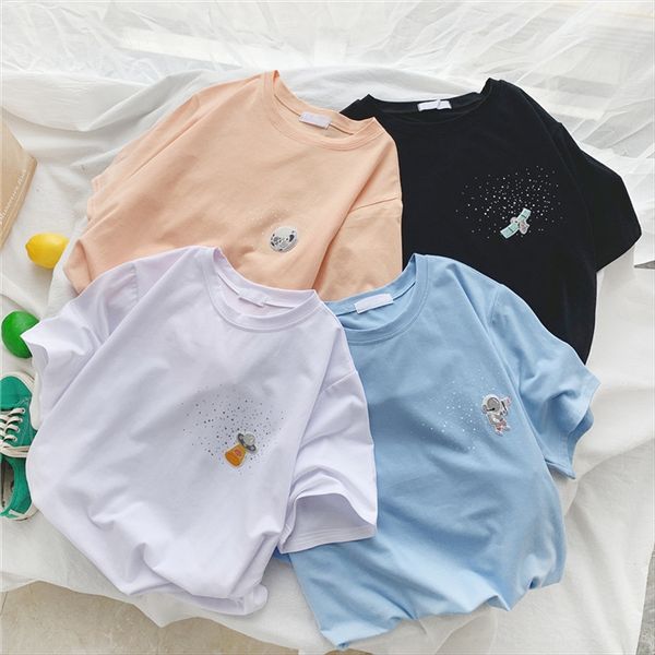 

simple and loose all-match planet fashion girl t-shirt t-shirt with ancient feeling hong kong-style ulzzang slim fashion top, White