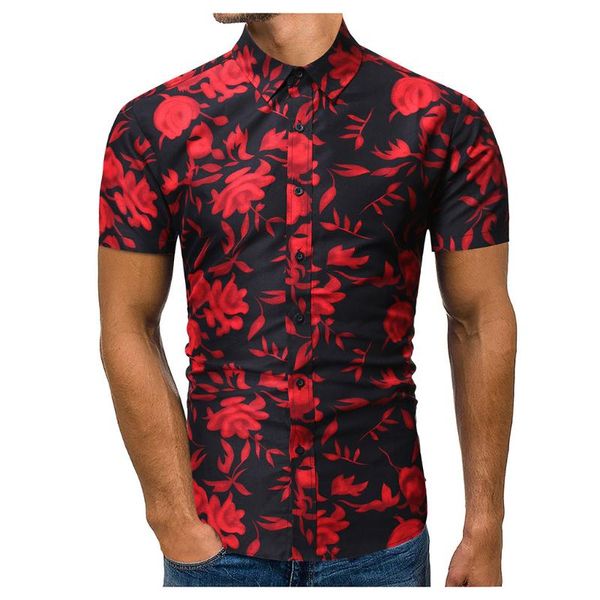 

shirts men's shirts spring summer casual slim printed short sleeve turn-down collar broadcloth beach men's shirt 2020, White;black