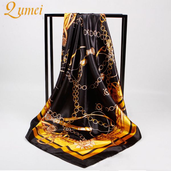 

3pcs spring new pattern silk scarves 6 colors elegant lady lotus printed silk scarf 90*90cm kerchief fashion gifts for women a31