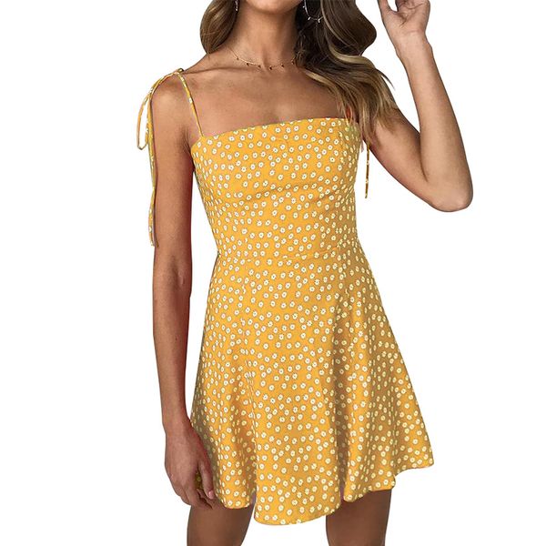 

sleeveless backless summer dress women floral blossom print open back slip dress flare a-line bandage mini casual holiday wear, Black;gray