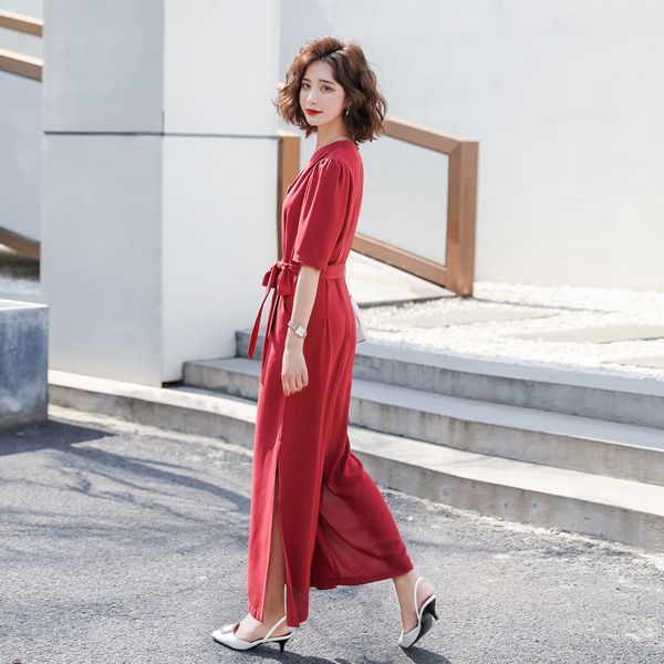 

summer new bifurcated jumpsuit skirt pants elegant wide-leg jumpsuit women pants stacked leggings, Black;white