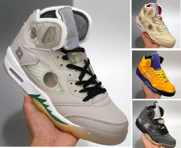 

cream 5 5s metallic sail white mens basketball shoes black muslin fire red male sport sneakers trainers 40-47