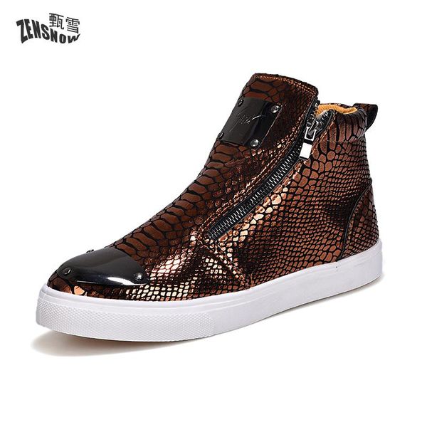 

2017 new autumn and winter golden snake pattern bright face individuality alternative boots men's trend short boots, Black