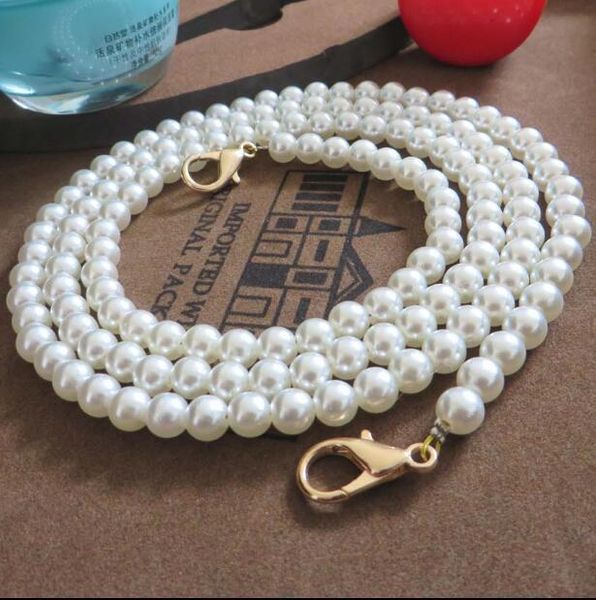 

luxury jewelry accessories women elegant pearl chain shoulder bag replacement chain fittings wholesale ivory pearl chain shrimp buckle, Silver