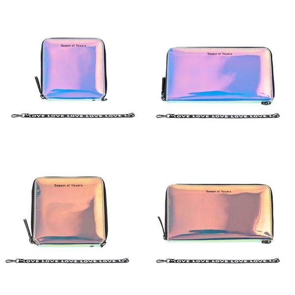 

fashion holographic laser women leather bifold wallet zipper clutch card holder purse lady handbag, Red;black